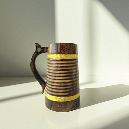 SacredFig Wooden Mug Large – 500ml | Handcrafted Spiral Design | Rustic Drinkware for Hot & Cold Beverages