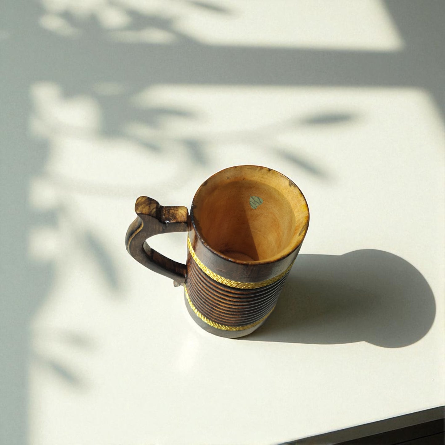 SacredFig Wooden Mug Large – 500ml | Handcrafted Spiral Design | Rustic Drinkware for Hot & Cold Beverages