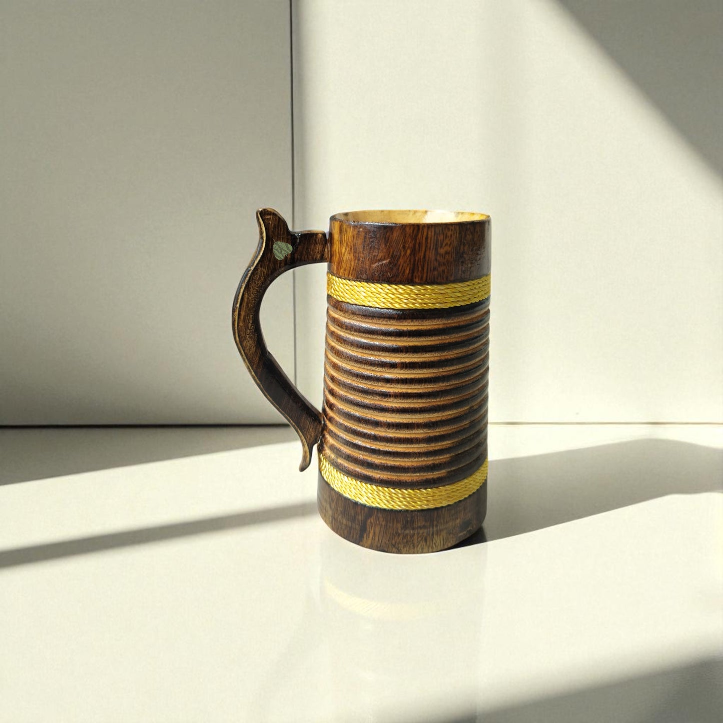 SacredFig Wooden Mug Large – 500ml | Handcrafted Spiral Design | Rustic Drinkware for Hot & Cold Beverages