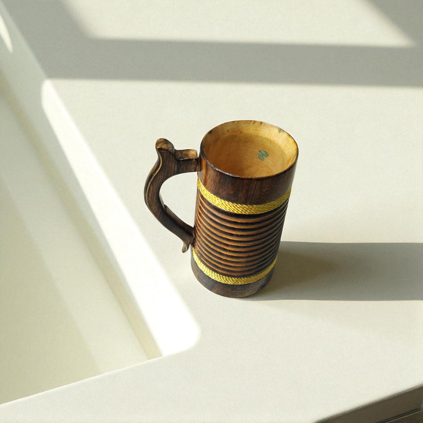 SacredFig Wooden Mug Large – 500ml | Handcrafted Spiral Design | Rustic Drinkware for Hot & Cold Beverages