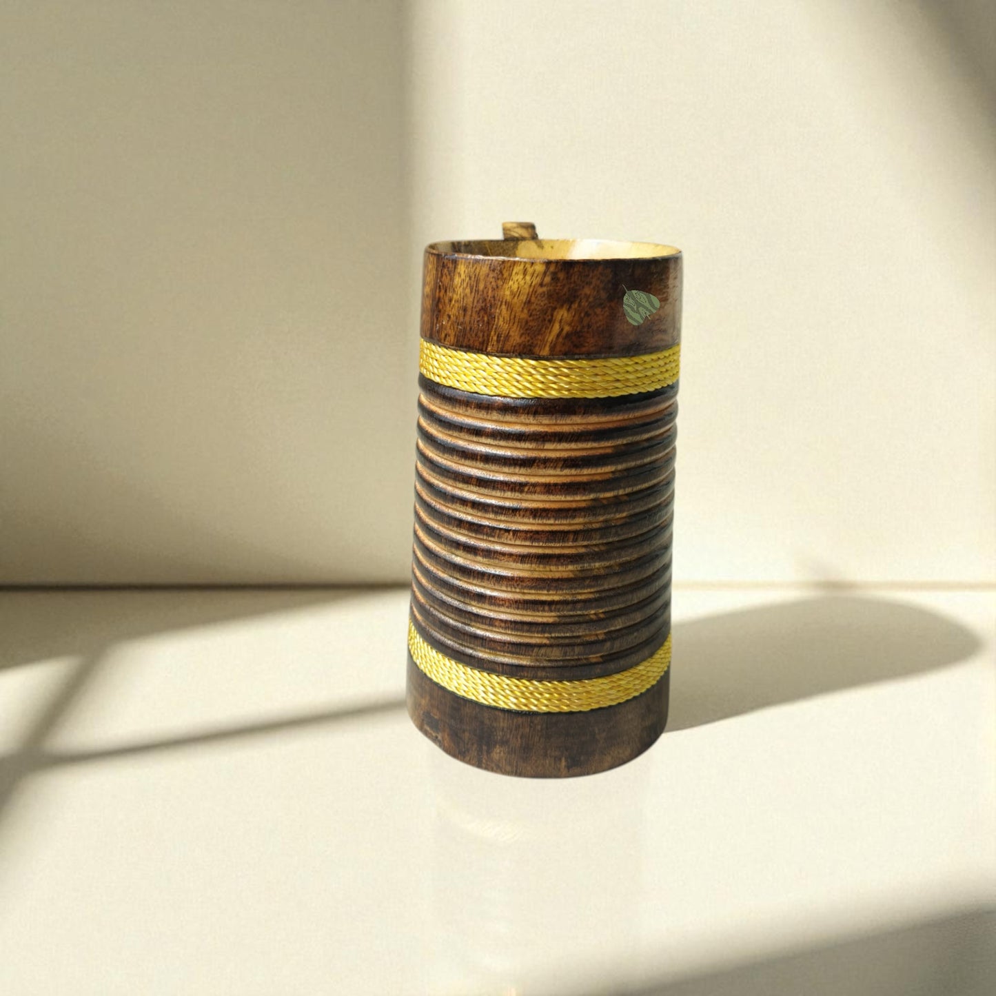 SacredFig Wooden Mug Large – 500ml | Handcrafted Spiral Design | Rustic Drinkware for Hot & Cold Beverages