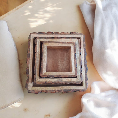 SacredFig Rustic Mango Wood Trays| Set of 3 Square Trays | S,M,L Sizes