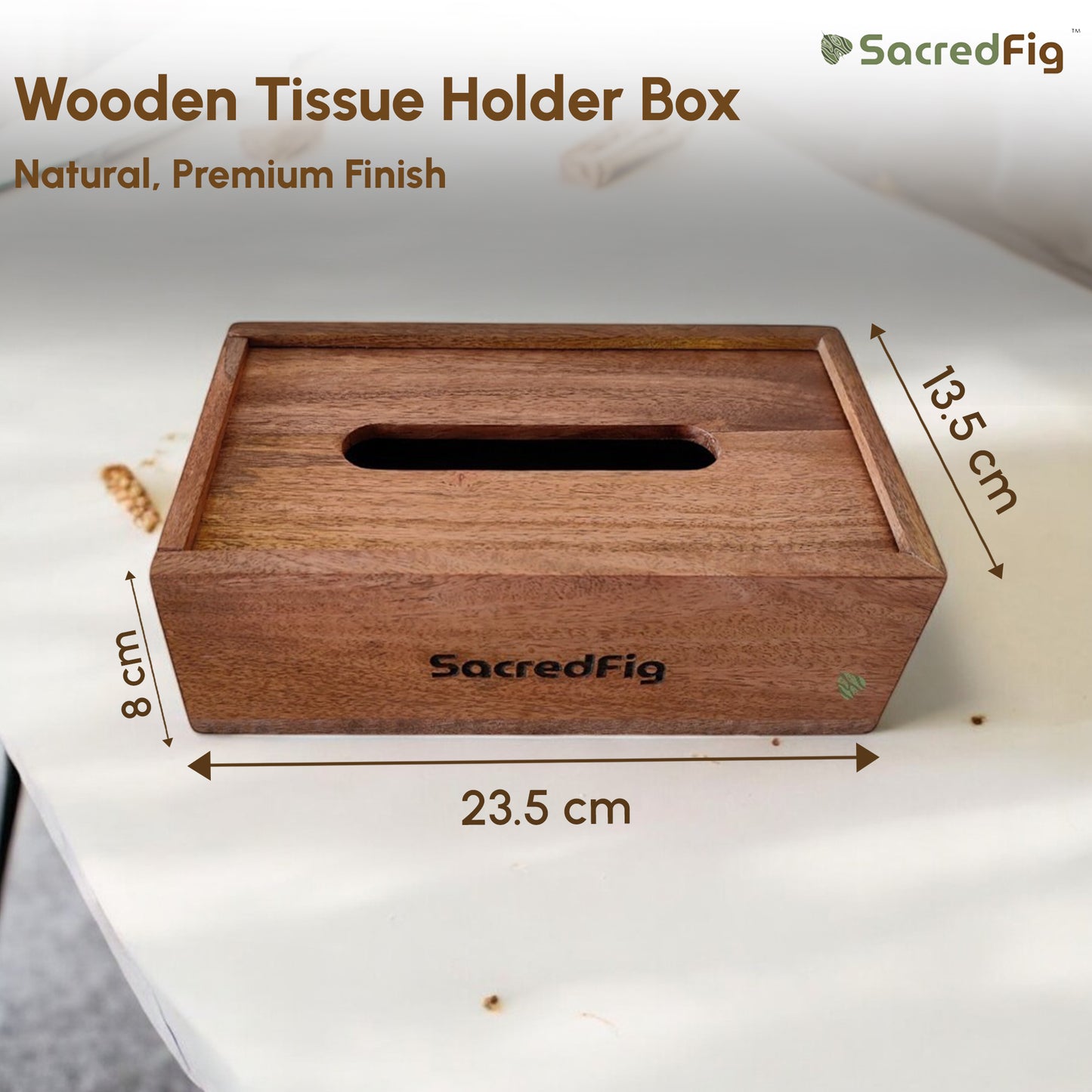 SacredFig Wooden Tissue Holder Box | Napkin Holder |Premium Minimalistic Design | Ideal for Office & Home use|9×5 in
