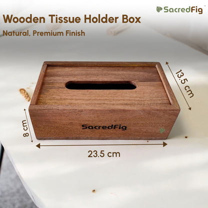 SacredFig Wooden Tissue Holder Box | Napkin Holder |Premium Minimalistic Design | Ideal for Office & Home use|9×5 in