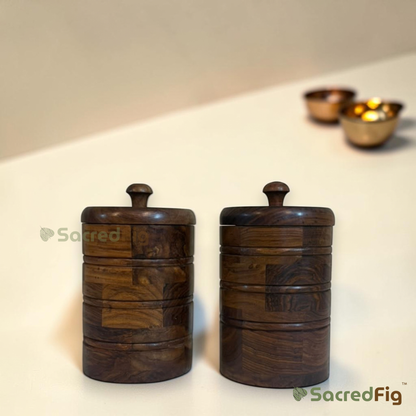 SacredFig Sheesham Wooden Canister Set of 2 | Premium Dry Fruit & Treat Storage
