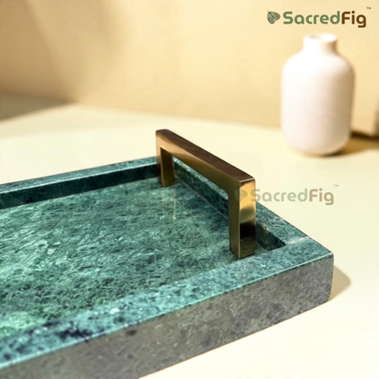 SacredFig Emerald Marble Tray with Metal Handle | Serving & Decorative Tray | 12 x 6 In