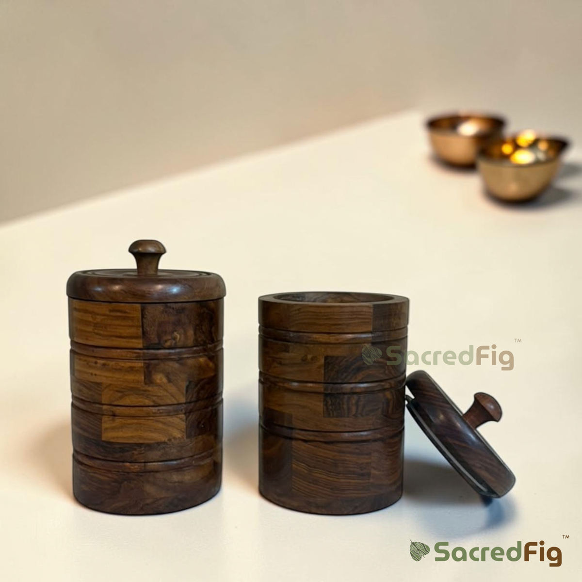 SacredFig Sheesham Wooden Canister Set of 2 | Premium Dry Fruit & Treat Storage