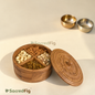 SacredFig Sheesham Rosette Dry Fruit Box | Round Handcrafted Wooden Dry Fruit Box