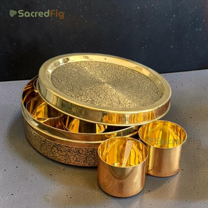 SacredFig Eternal Vine Brass Spice Box | 9-Compartment Brass Masala Dabba | Handcrafted Indian Spice Box