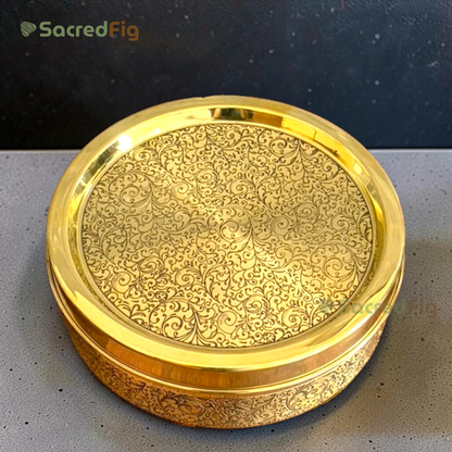 SacredFig Eternal Vine Brass Spice Box | 9-Compartment Brass Masala Dabba | Handcrafted Indian Spice Box