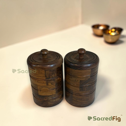 SacredFig Sheesham Wooden Canister Set of 2 | Premium Dry Fruit & Treat Storage
