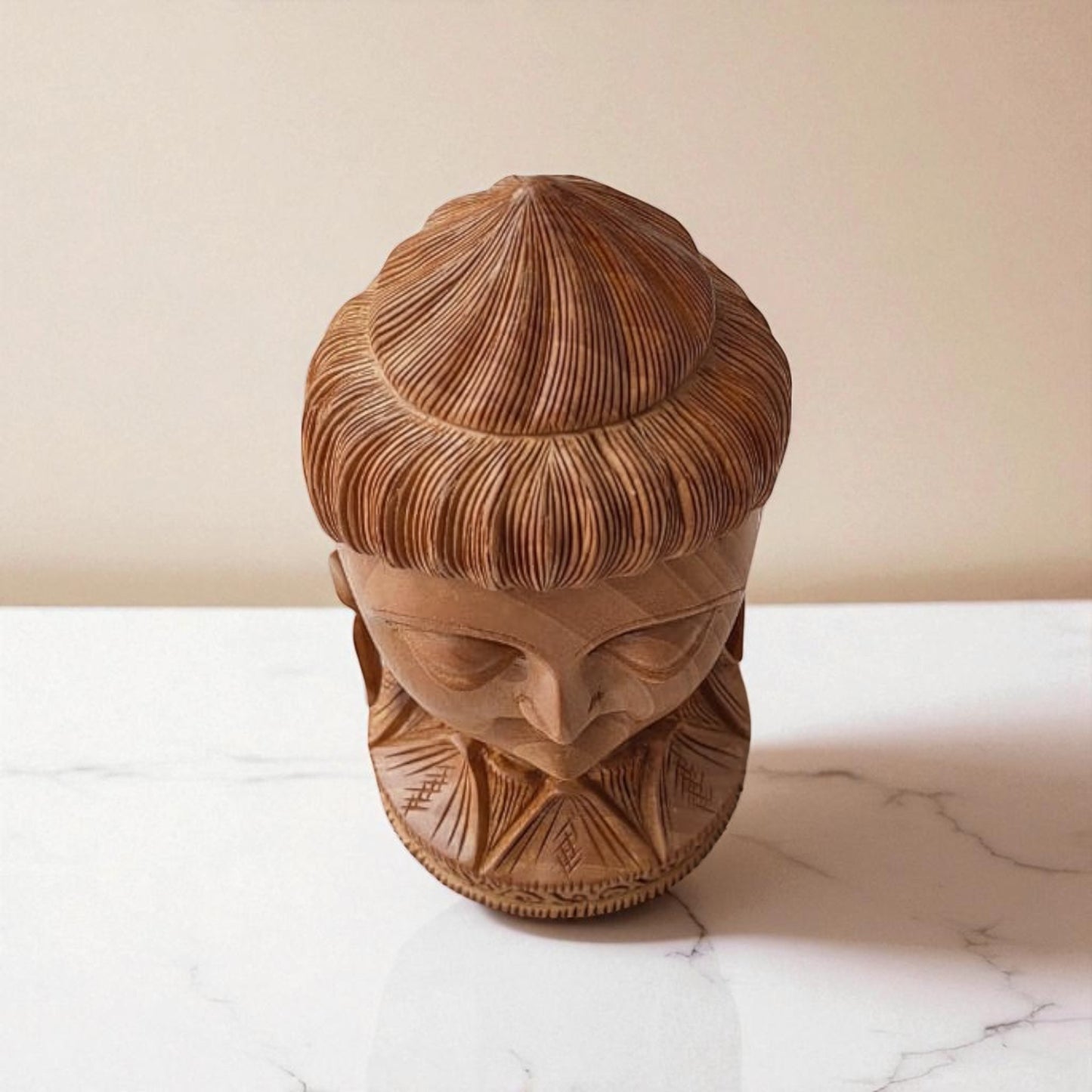 SacredFig Zen Essence Wooden Buddha Head Sculpture | 6.30 in | Handcrafted Home & Meditation Decor