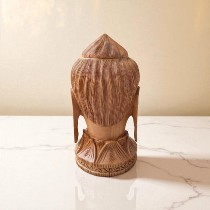 SacredFig Zen Essence Wooden Buddha Head Sculpture | 6.30 in | Handcrafted Home & Meditation Decor