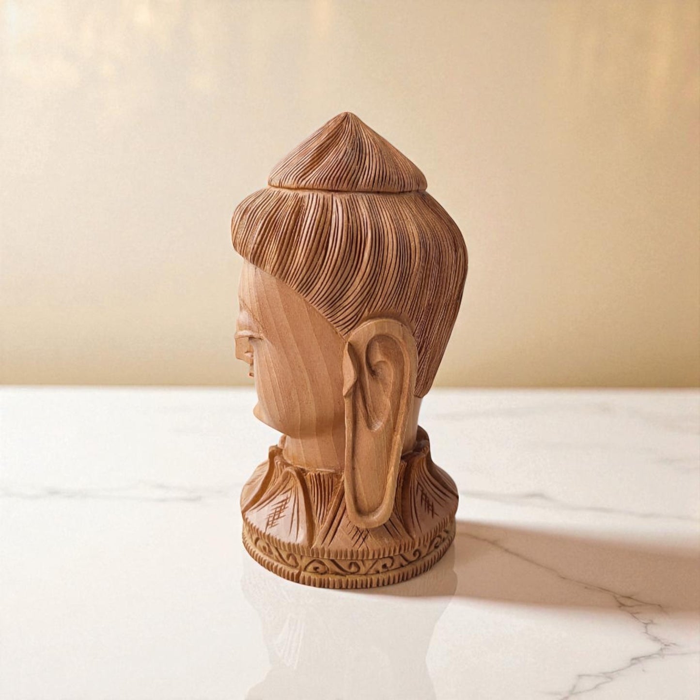 SacredFig Zen Essence Wooden Buddha Head Sculpture | 6.30 in | Handcrafted Home & Meditation Decor