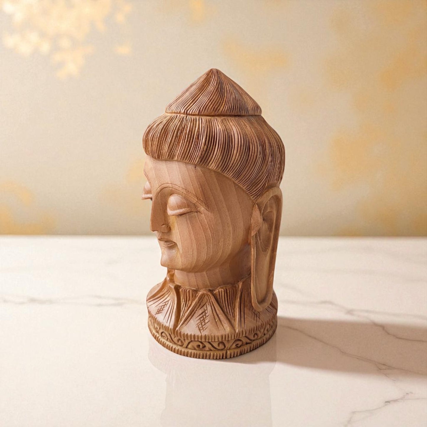 SacredFig Zen Essence Wooden Buddha Head Sculpture | 6.30 in | Handcrafted Home & Meditation Decor