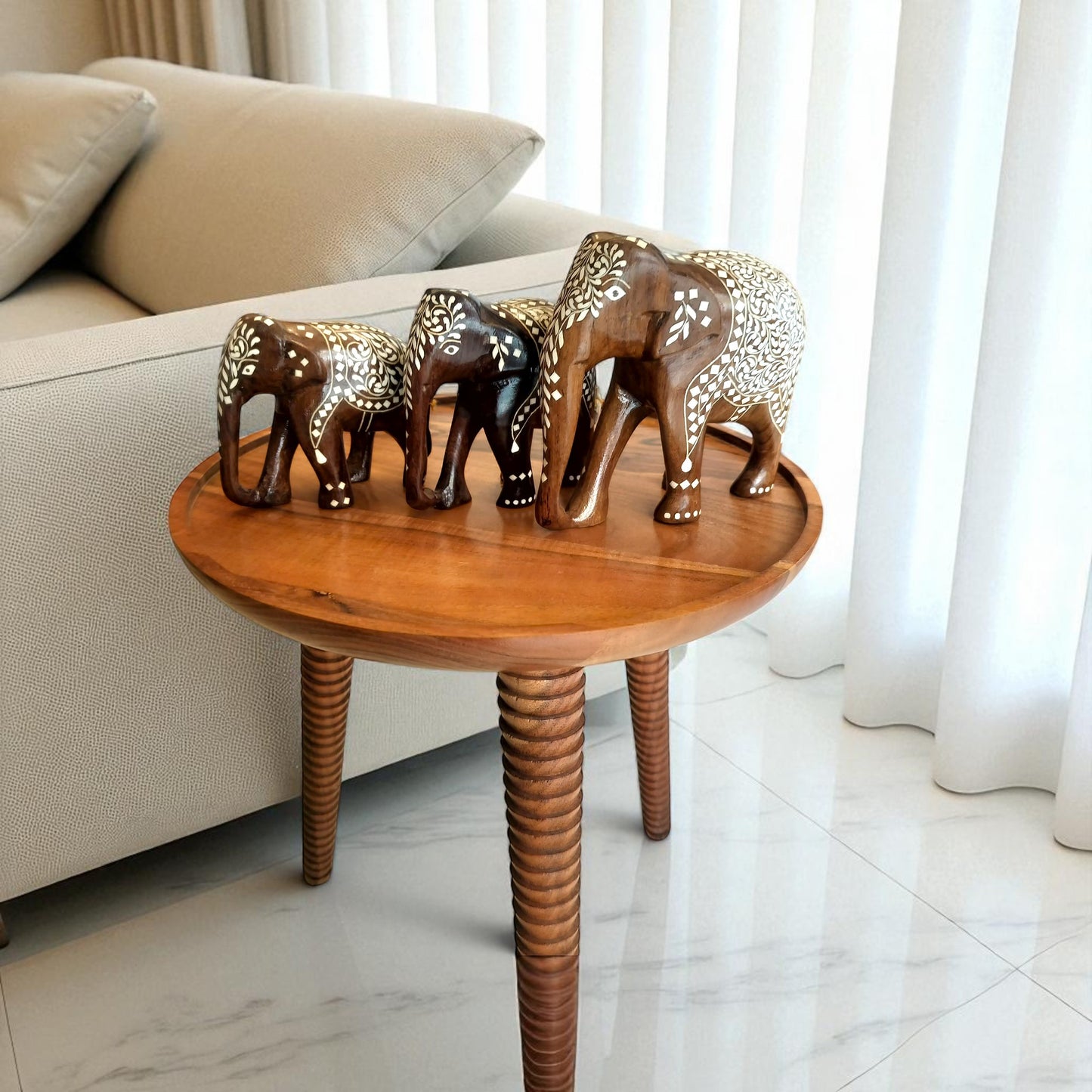 Premium Acacia Wood Side Table with Detachable Legs - 18 in (h)