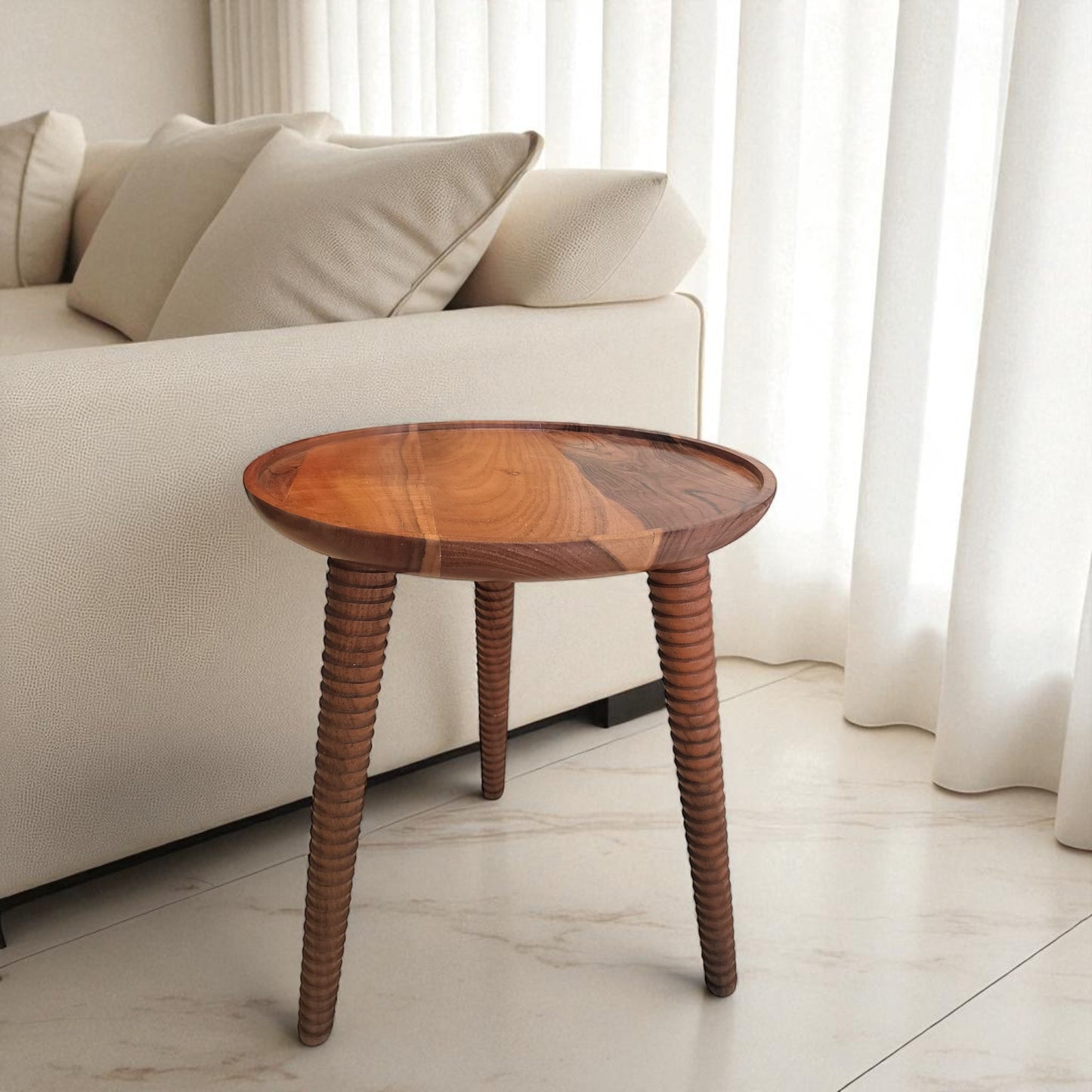 Premium Acacia Wood Side Table with Detachable Legs - 18 in (h)