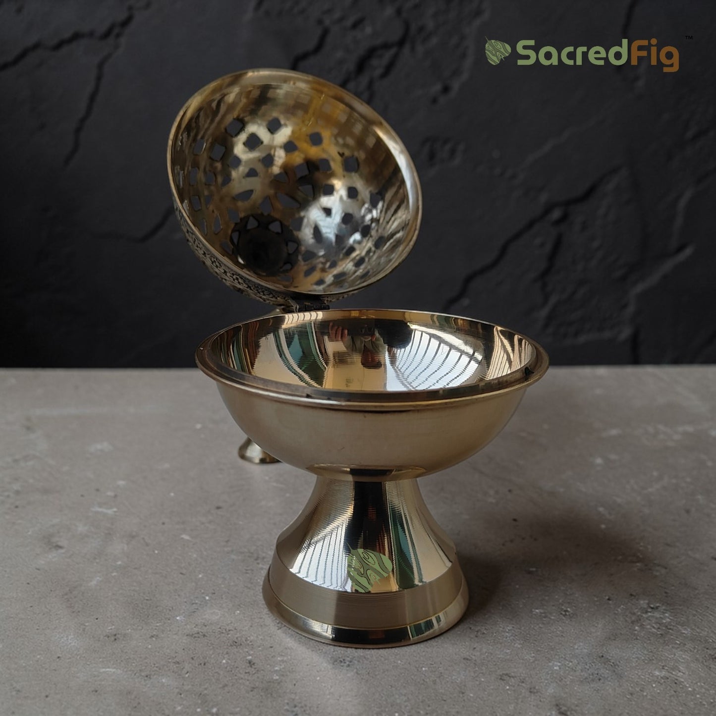 SacredFig Imperial Brass Dhoop Dani | Handcrafted Loban & Sambrani Incense Burner