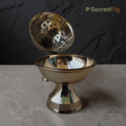SacredFig Imperial Brass Dhoop Dani | Handcrafted Loban & Sambrani Incense Burner