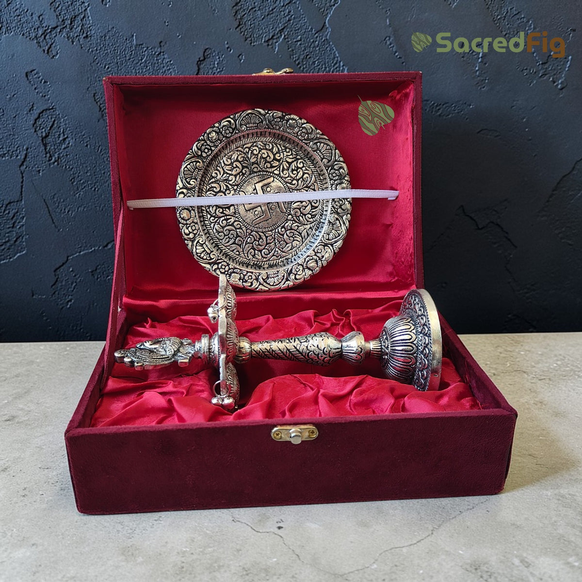 Divine Swastik Diya Holder & Pooja Thali Set | Traditional Pooja Decor | SacredFig