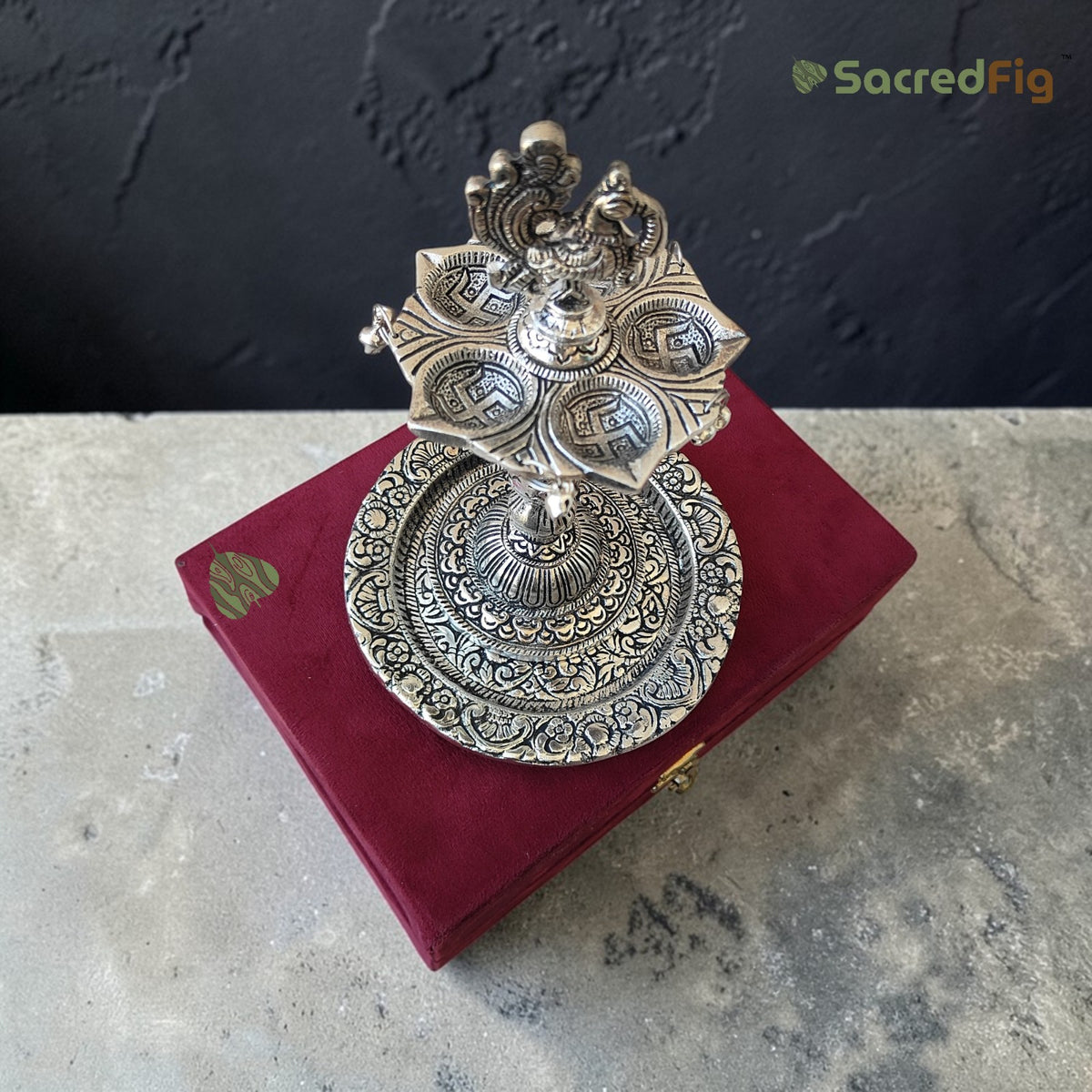Divine Swastik Diya Holder & Pooja Thali Set | Traditional Pooja Decor | SacredFig