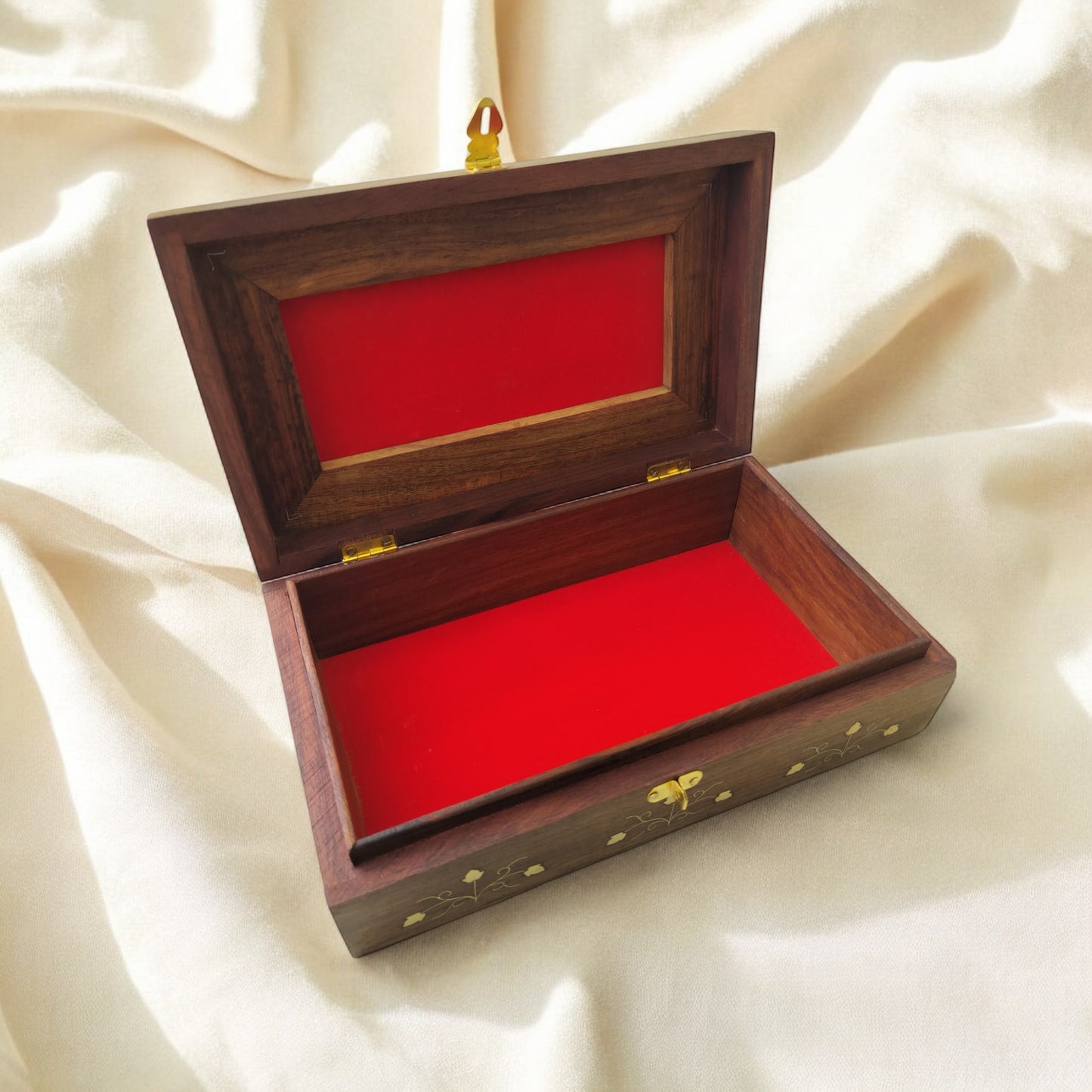 SacredFig Handcrafted Wooden Jewellery Box – 10x6 Inch | Floral Cut Carving Design | Elegant Storage & Organizer for Keepsakes