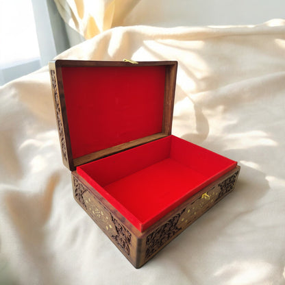 SacredFig Luxe Jewellery Box – 15x10 Inch | Brass-Inlaid Infinity Flower Design | Handcrafted Heirloom Organizer