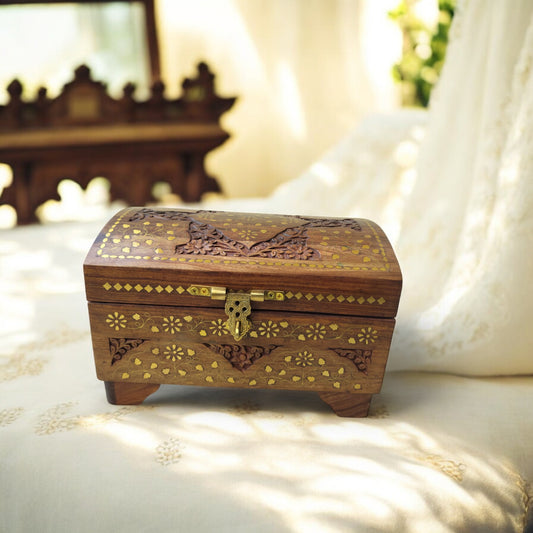 Jewellery Box Large Premium – Brass Inlaid Work (Sandook Design) | Handcrafted Wooden Storage Chest