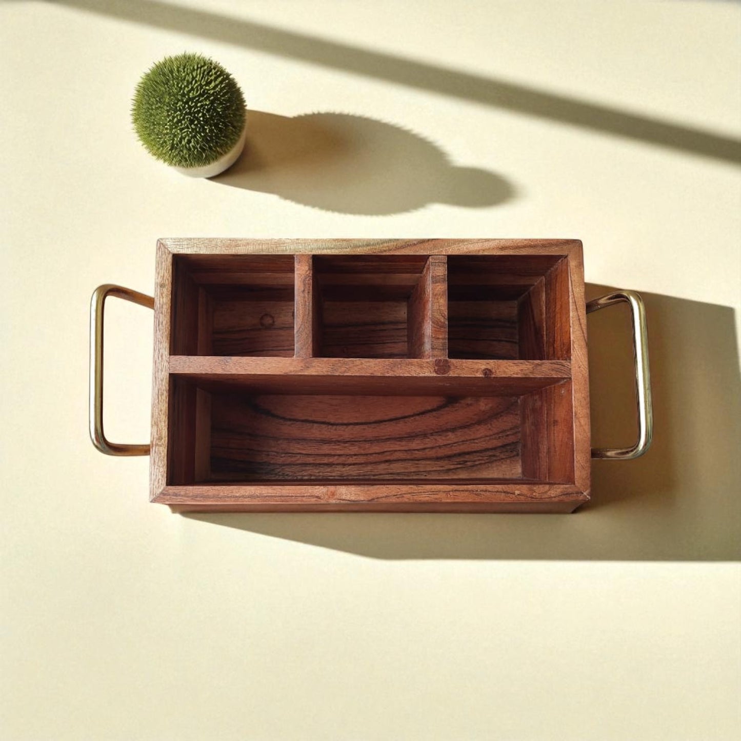 SacredFig Wooden Desk Organizer – 10x6 Inch | 4 Compartments | Handcrafted for Office & Study Essentials