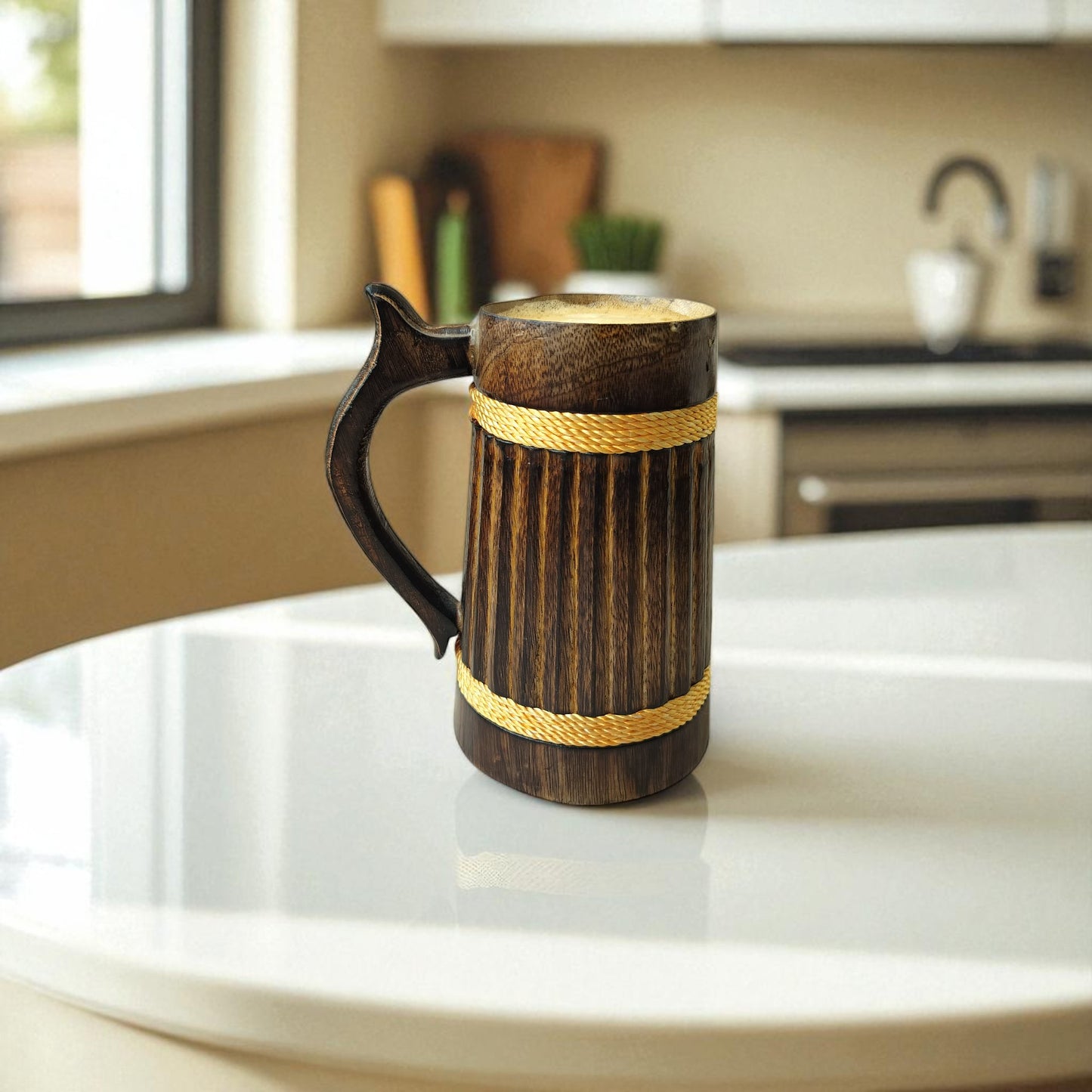 SacredFig Wooden Mug Large – 500 ml | Handcrafted Oak Barrel Design | Rustic Classic Finish