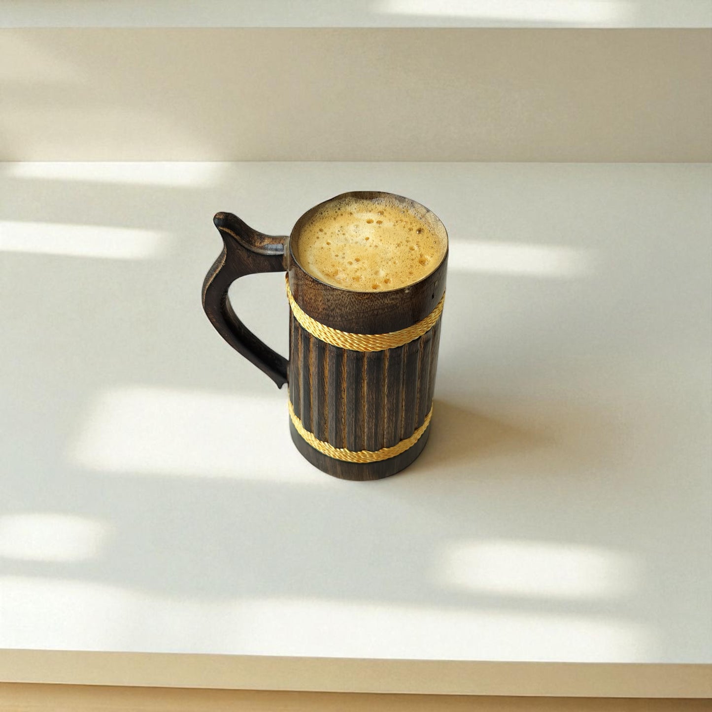 SacredFig Wooden Mug Large – 500 ml | Handcrafted Oak Barrel Design | Rustic Classic Finish