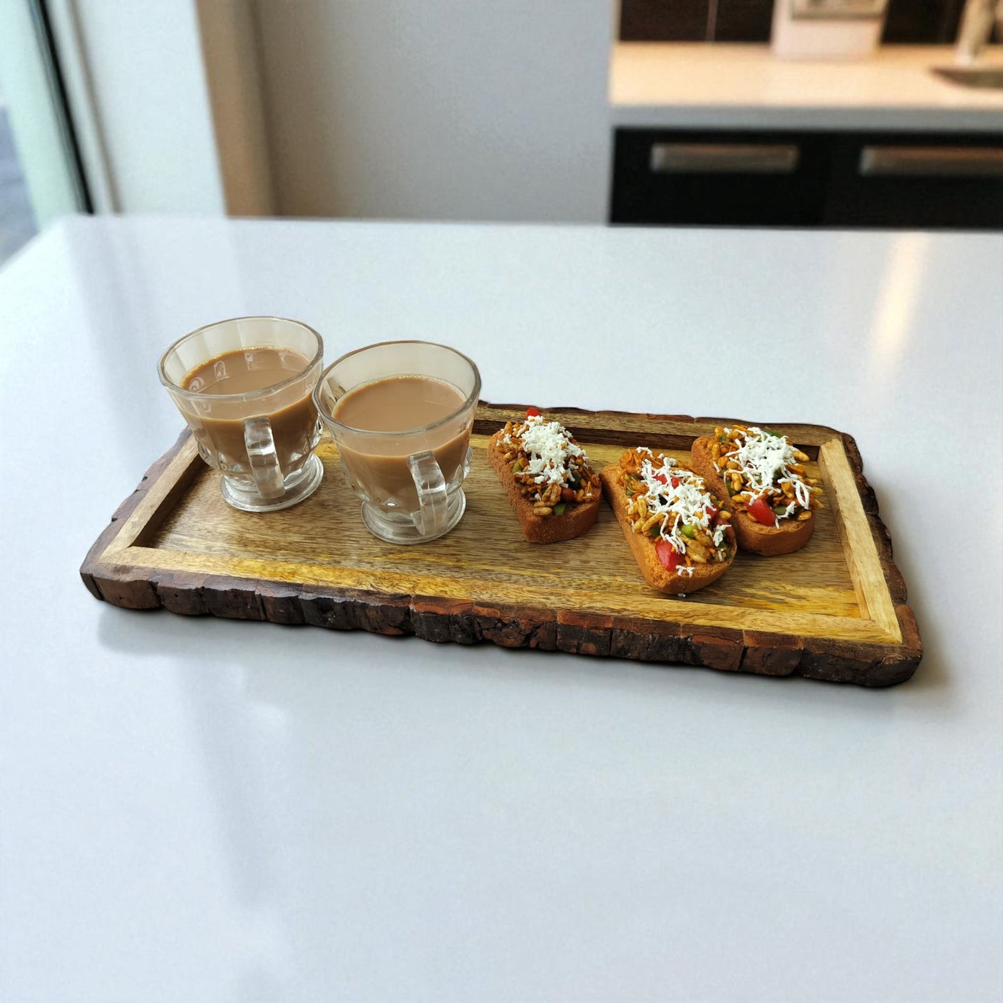 Rustic Wood Serving Tray | Decorative Wooden Platter | Bark Wood Tray Rectangle | 15x7 in