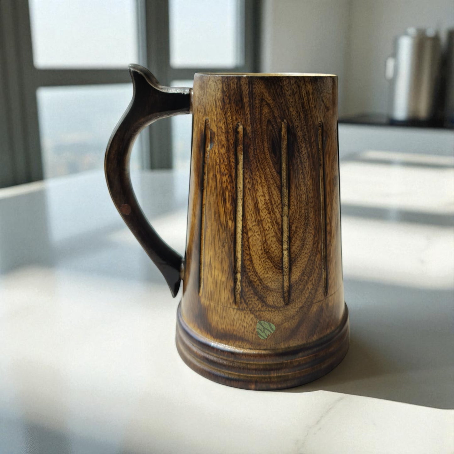 SacredFig Wooden Mug Large – 500 ml | Handcrafted Viking Style | Rustic Finish Mug Design