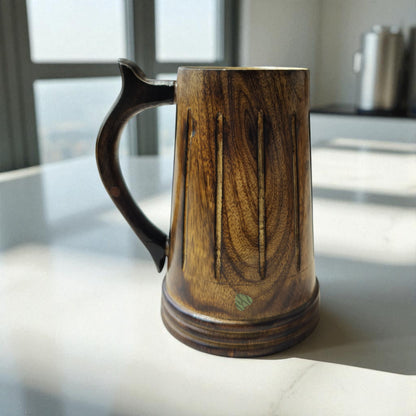SacredFig Wooden Mug Large – 500 ml | Handcrafted Viking Style | Rustic Finish Mug Design