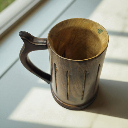 SacredFig Wooden Mug Large – 500 ml | Handcrafted Viking Style | Rustic Finish Mug Design