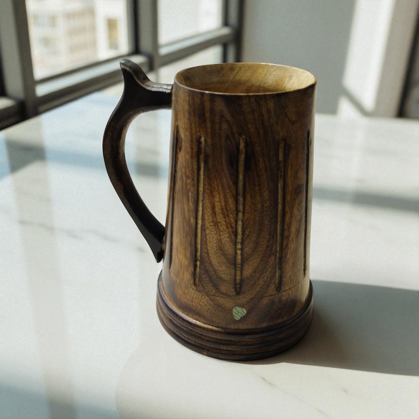 SacredFig Wooden Mug Large – 500 ml | Handcrafted Viking Style | Rustic Finish Mug Design
