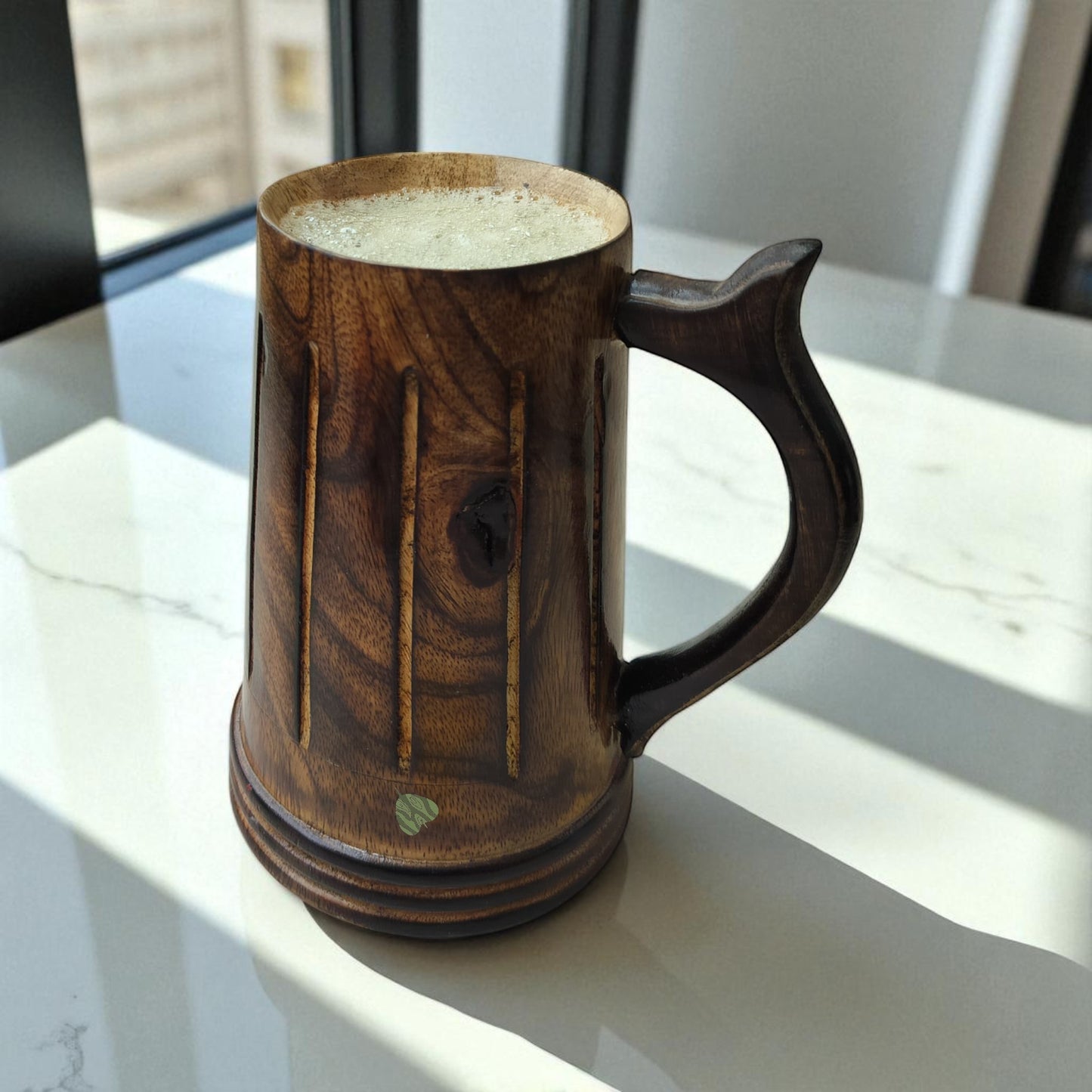 SacredFig Wooden Mug Large – 500 ml | Handcrafted Viking Style | Rustic Finish Mug Design