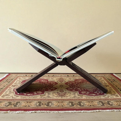 SacredFig Handcrafted Book Holder in Sheesham Wood | Jain Symbol with Brass Inlay | Spiritual & Decorative Book Stand