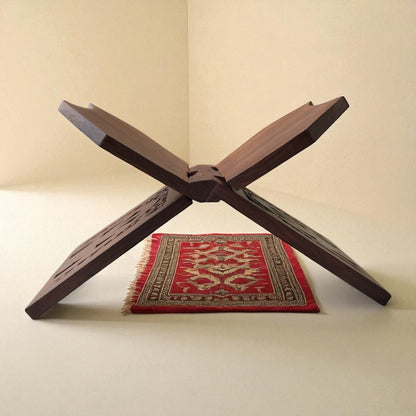 SacredFig Handcrafted Book Holder in Sheesham Wood | Jain Symbol with Brass Inlay | Spiritual & Decorative Book Stand