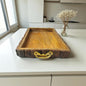 SacredFig Bark Wood Tray – 15x10 Inch | Rustic Bark Wood with Golden Handles  | Handcrafted Elegance for Serving & Gifting