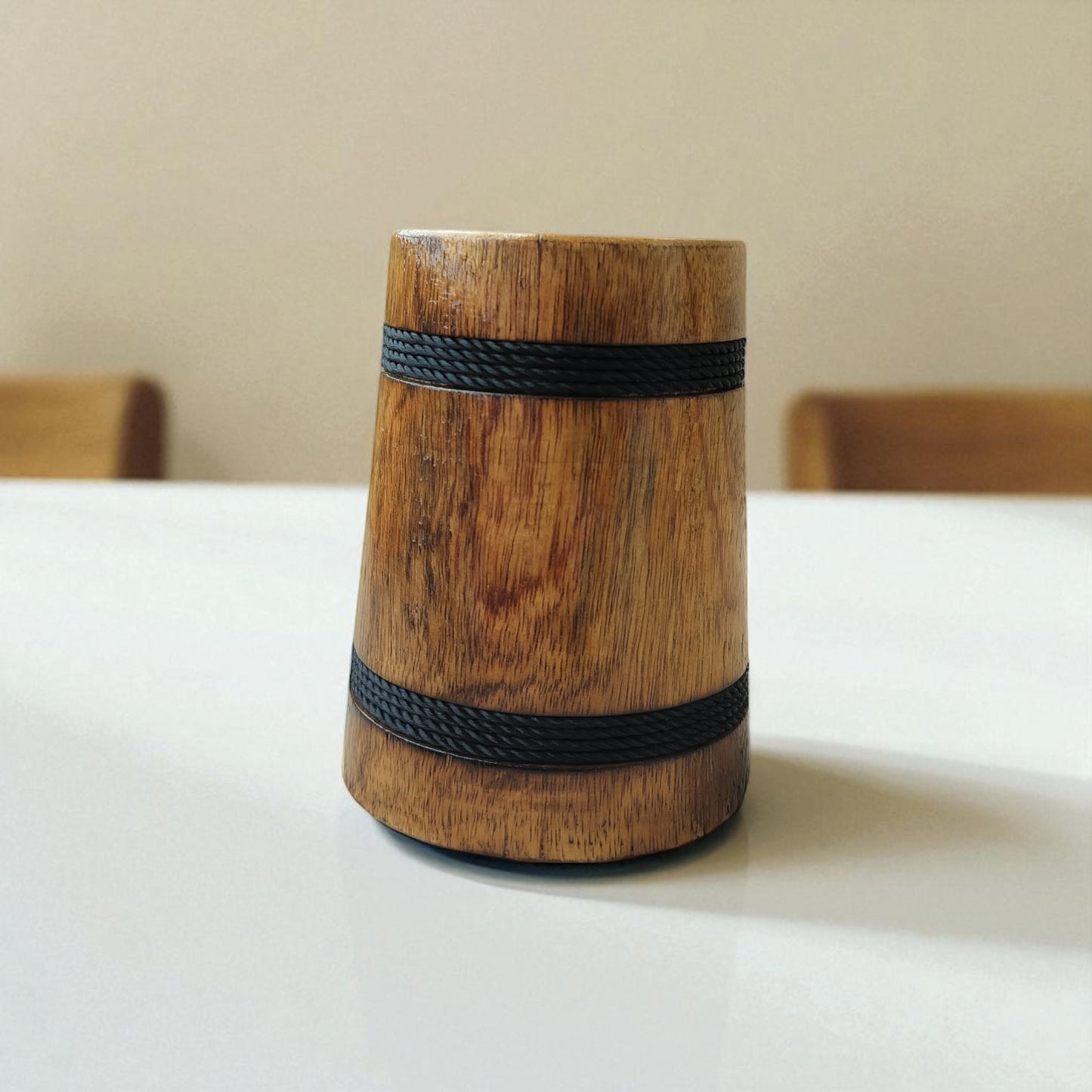 SacredFig Wooden Mug – 300ml | Handcrafted with Black Round Design | Elegant Matte Finish