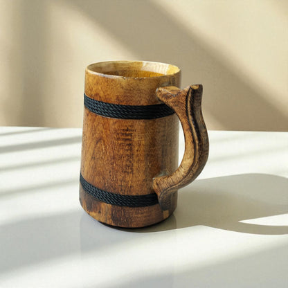 SacredFig Wooden Mug – 300ml | Handcrafted with Black Round Design | Elegant Matte Finish