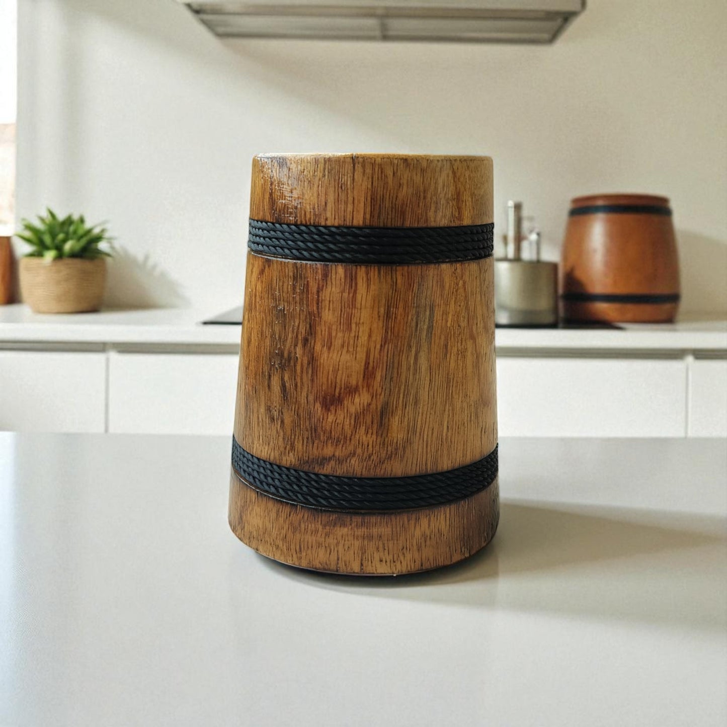 SacredFig Wooden Mug – 300ml | Handcrafted with Black Round Design | Elegant Matte Finish