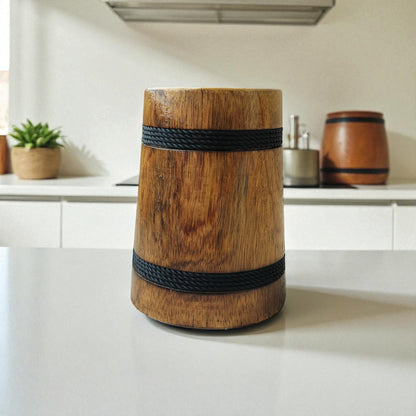 SacredFig Wooden Mug – 300ml | Handcrafted with Black Round Design | Elegant Matte Finish