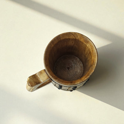 SacredFig Wooden Mug – 300 ml | Black String & Black Dots Pattern | Premium Handcrafted Finish