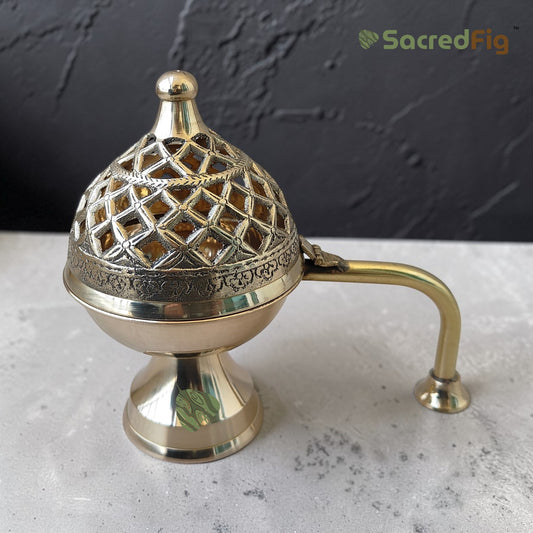 SacredFig Imperial Brass Dhoop Dani | Handcrafted Loban & Sambrani Incense Burner