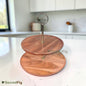 SacredFig Ascend Acacia Wood 2-Tier Cake Stand with Metal Handle | Wooden Dessert, Cupcake & Pastry Serving Stand