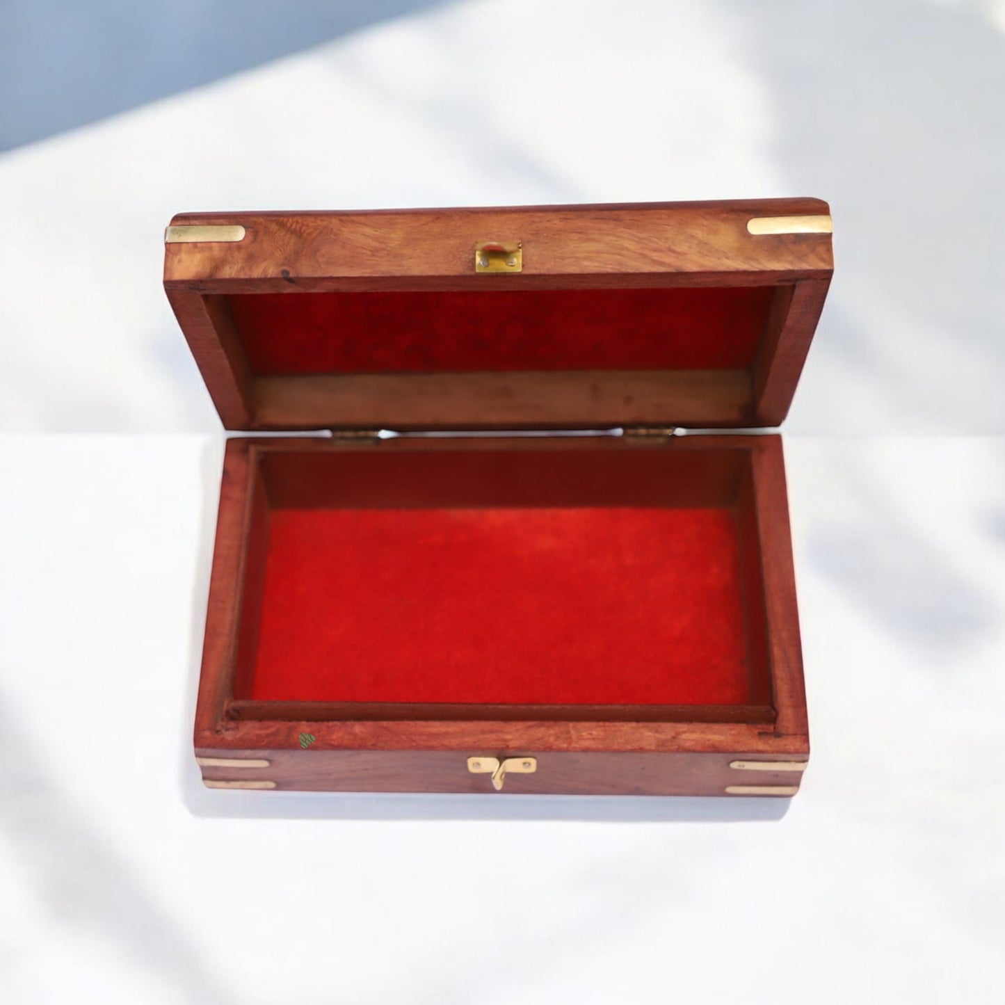Wooden Jewellery Box in Sheesham Wood | Handcarved with Brass Inlaid Work - 8 x 5 in