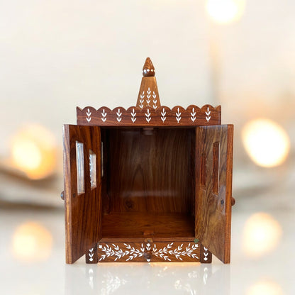 Wooden Inlaid Mandir | Premium Home Decor by SacredFig | 22 × 13 in
