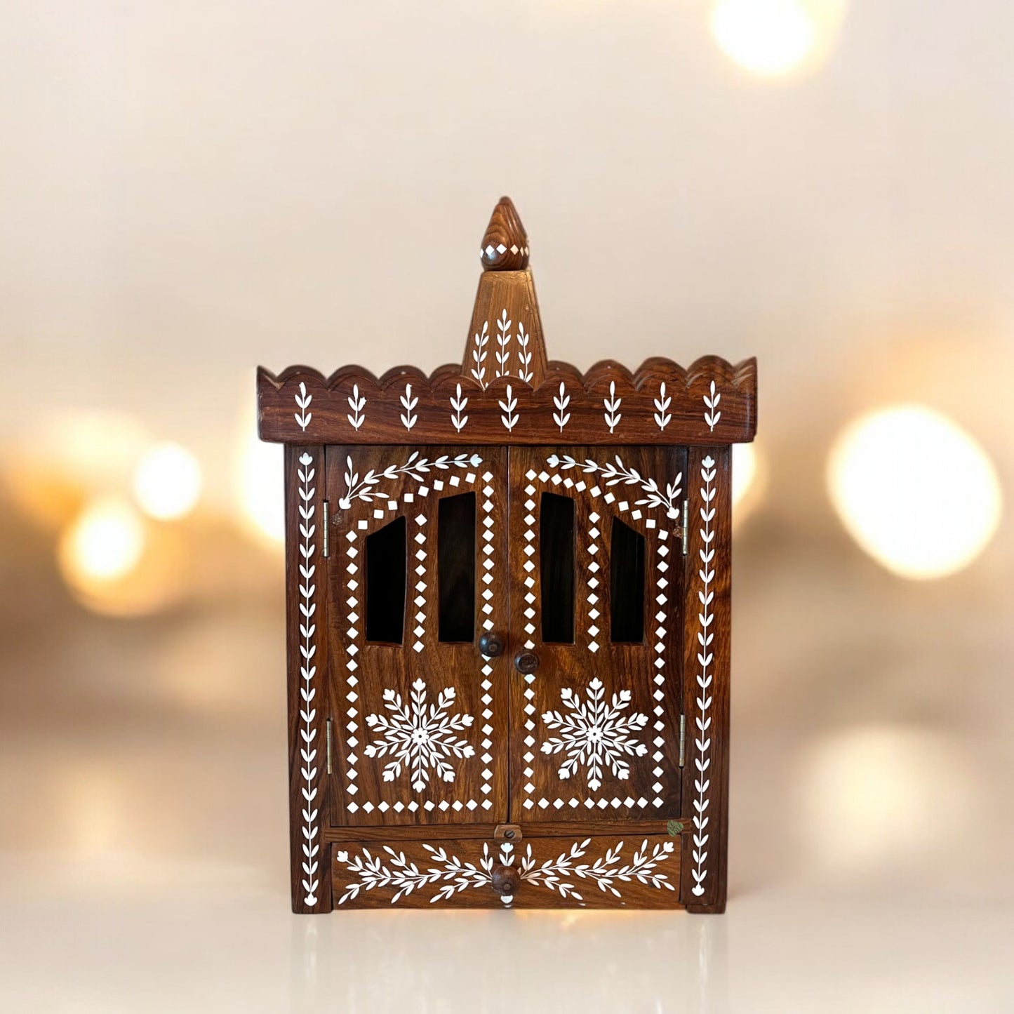 Wooden Inlaid Mandir | Premium Home Decor by SacredFig | 22 × 13 in